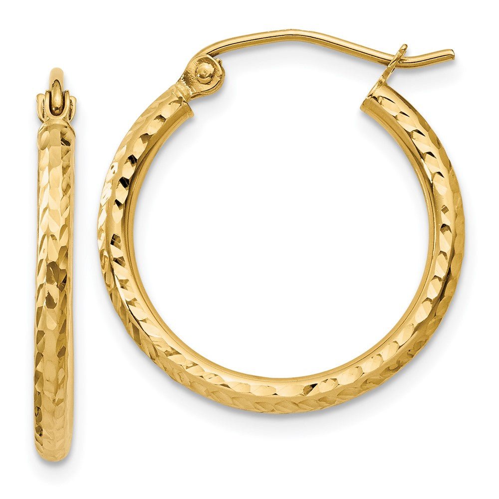 14KT Yellow Diamond-Cut 2mm Round Tube Hoop Earrings - Chapel Hills Jewelry