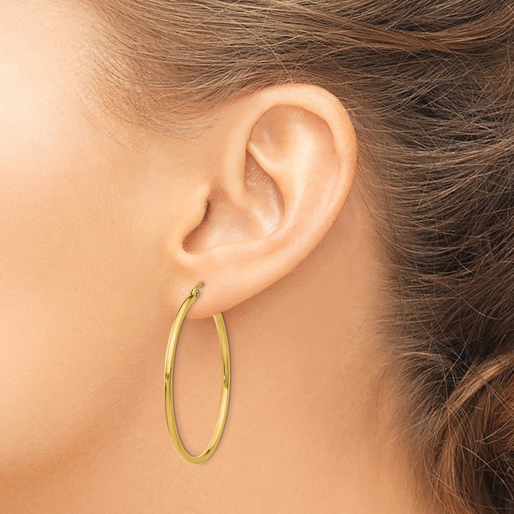 14KT Yellow Polished 2x40mm Lightweight Tube Hoop Earrings - Chapel Hills Jewelry