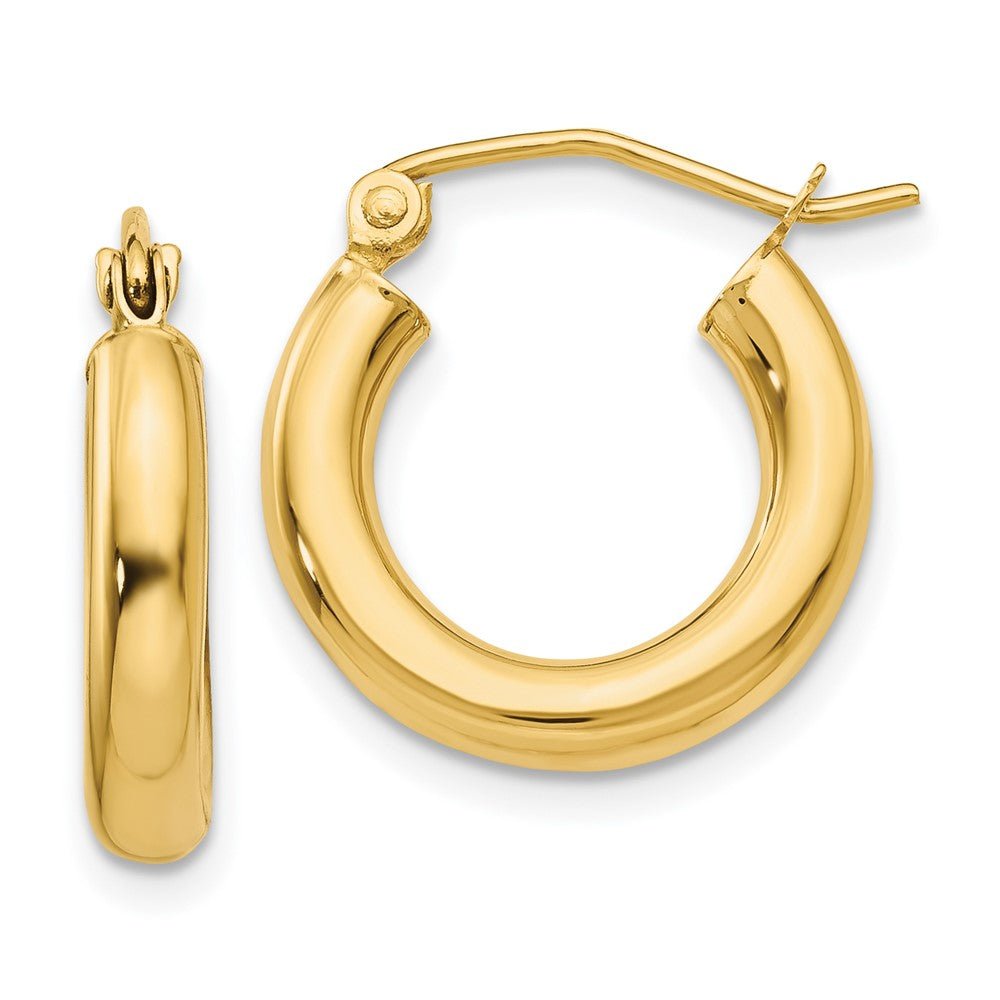 14KT Yellow Polished 3mm Lightweight Tube Hoop Earrings - Chapel Hills Jewelry