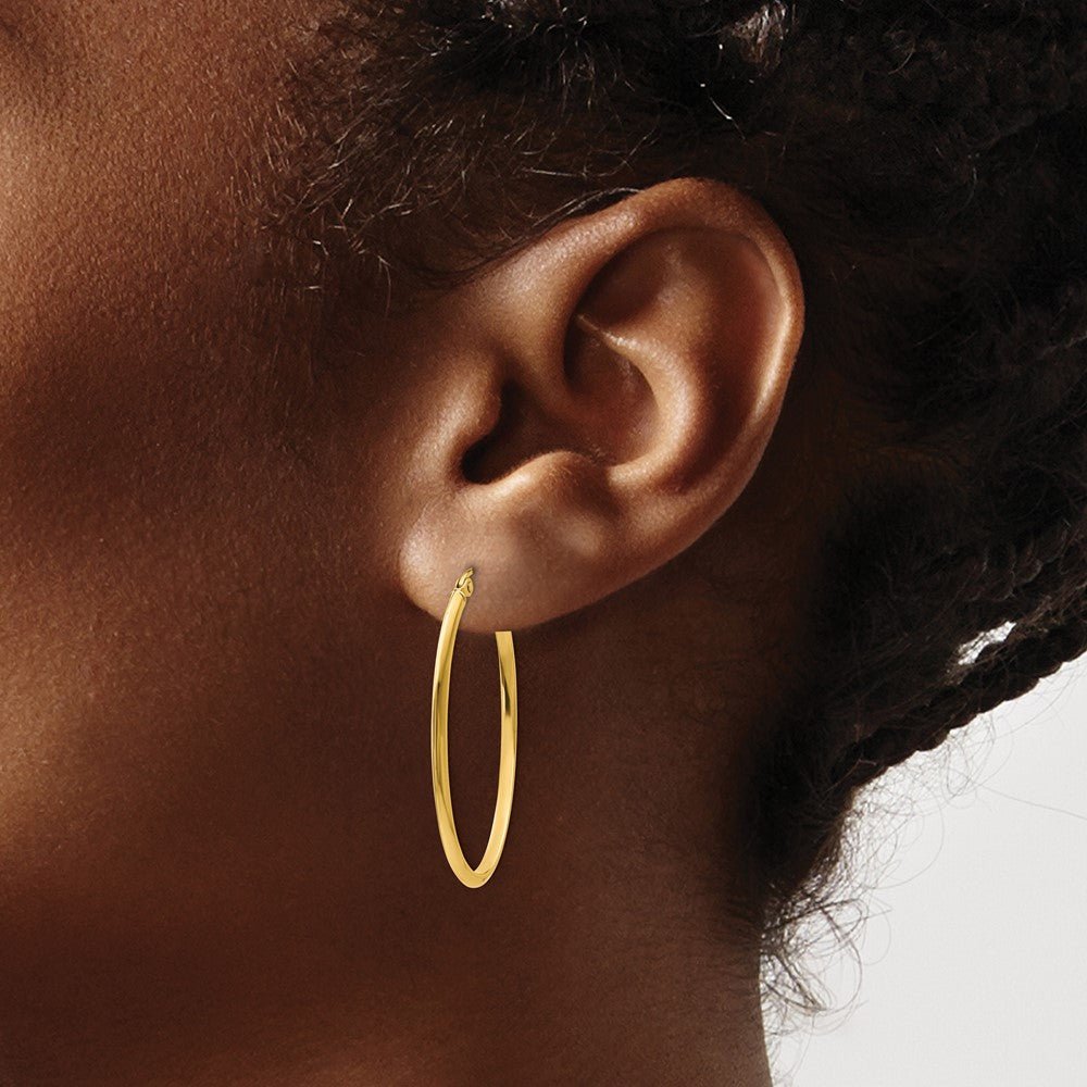 14T Yellow 2mm Oval Hoop Earrings - Chapel Hills Jewelry