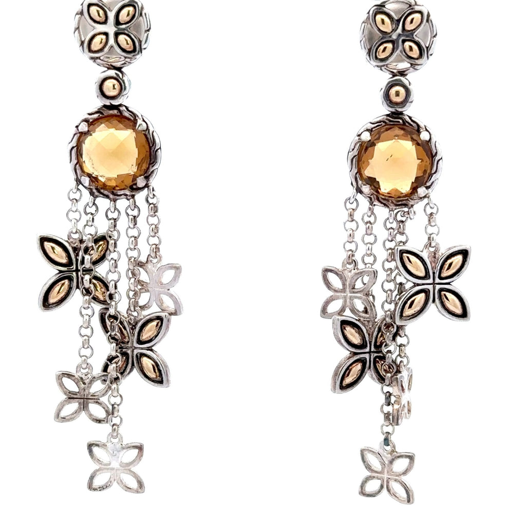 John Hardy Earrings Citrine Batu Kawung Dangle Drop 18k Gold Sterling Silver - Chapel Hills Jewelry