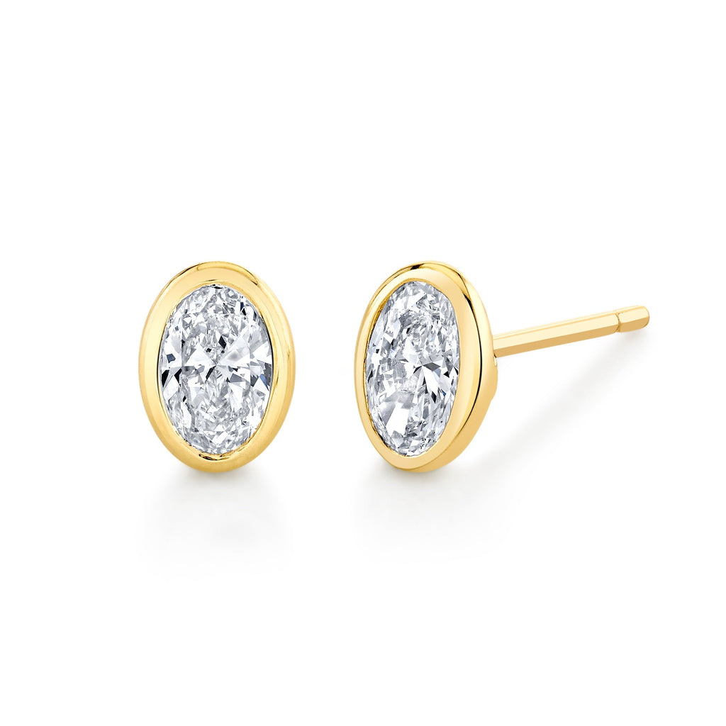 1.4 Carat Oval Diamond Bezel Studs Set in 18k Gold - Chapel Hills Jewelry
