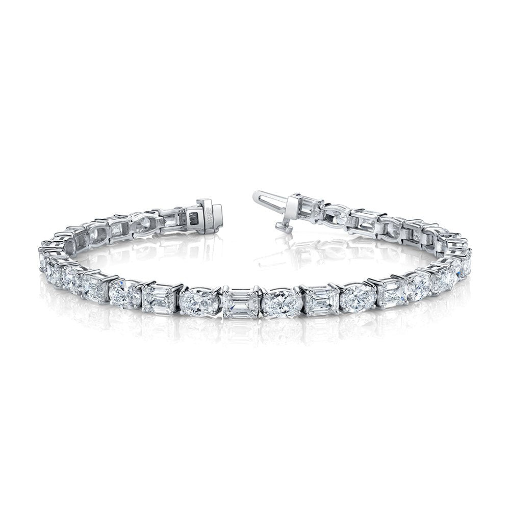 14.77 Carat 18k White Gold Emerald and Oval Shape Straight Line Bracelet - Chapel Hills Jewelry