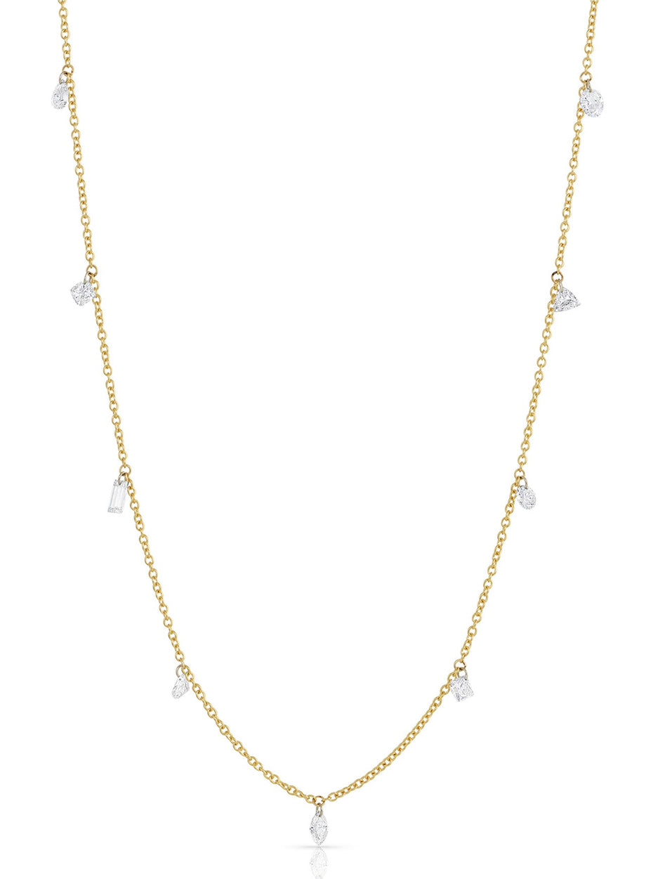 14K Yellow Gold Mixed Laser Drilled Diamond Necklace
