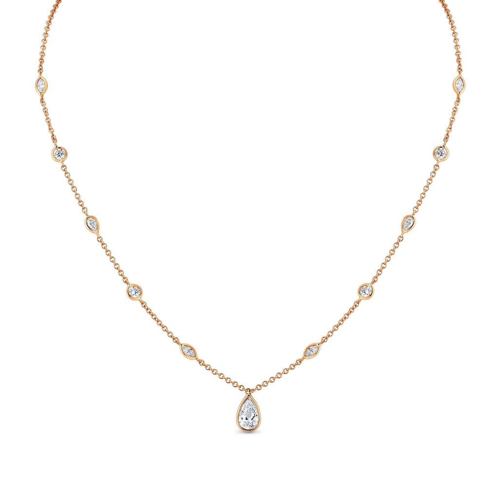 18k Station Necklace with Pear Shape Diamond Pendant - Chapel Hills Jewelry