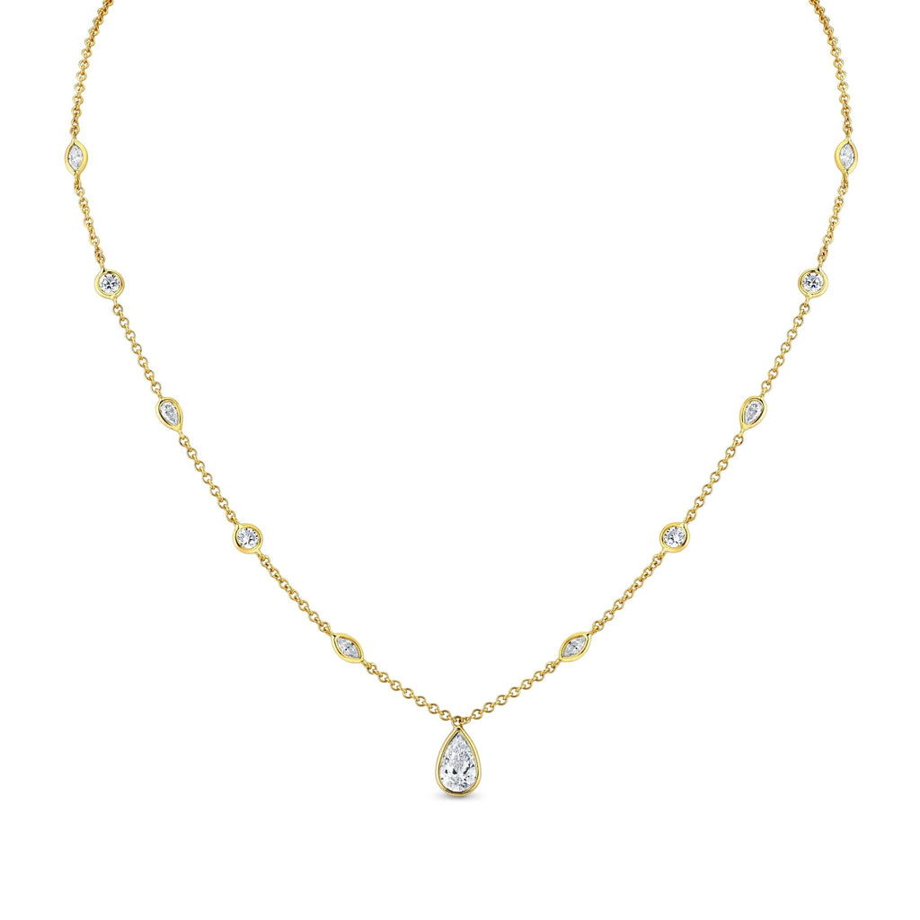 18k Station Necklace with Pear Shape Diamond Pendant - Chapel Hills Jewelry
