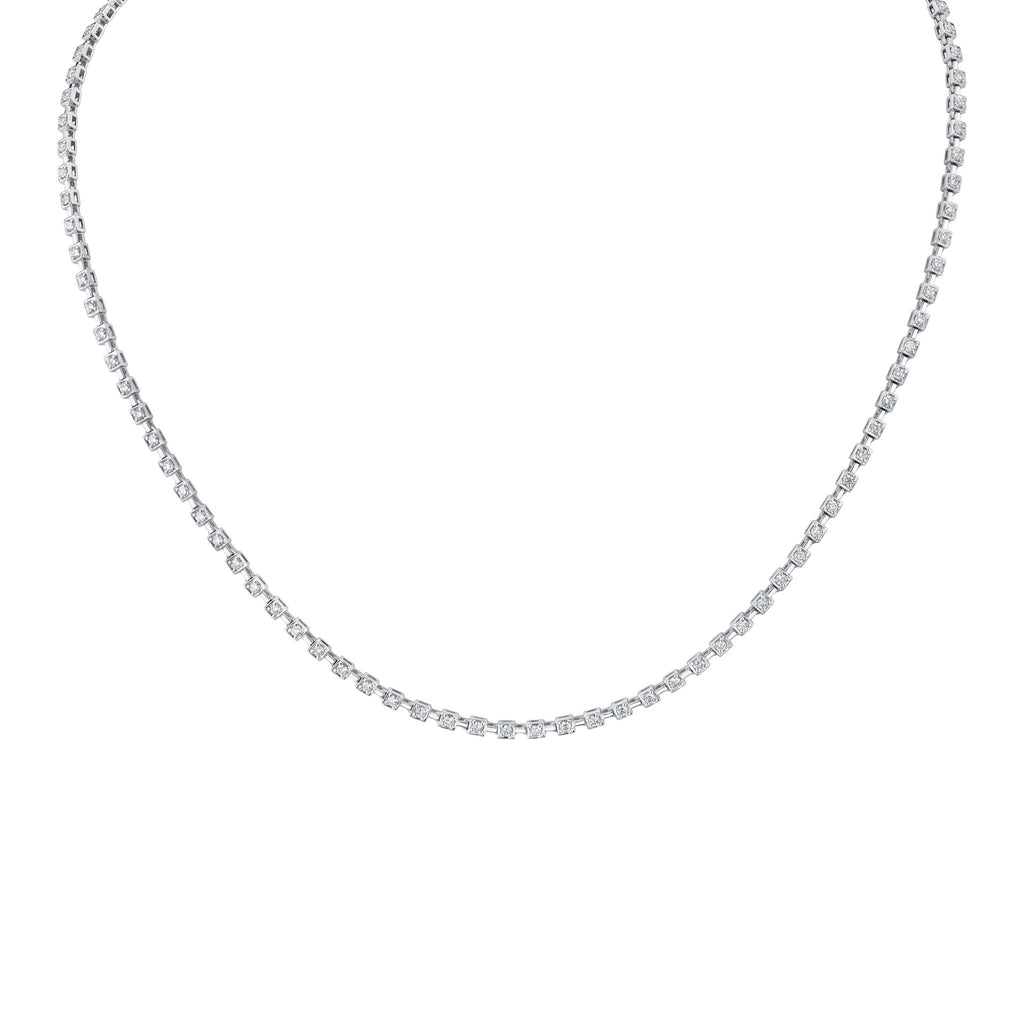 18k White Gold Bezet - set Diamond Necklace - Chapel Hills Jewelry