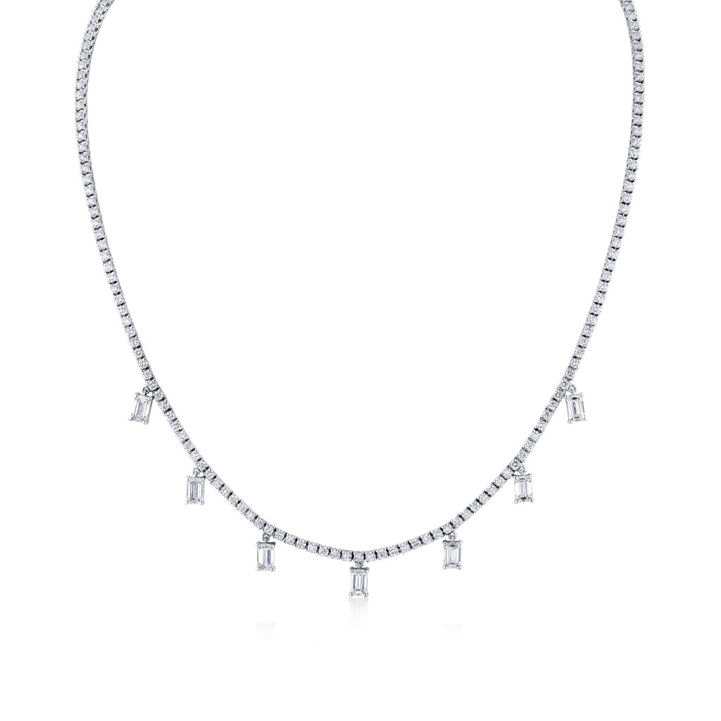 18K White Gold Necklace with Emerald Cut Diamond Charms - Chapel Hills Jewelry