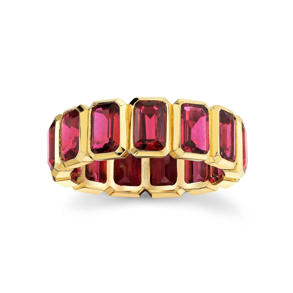 18k Yellow Gold Emerald Cut Ruby Eternity Band - Chapel Hills Jewelry