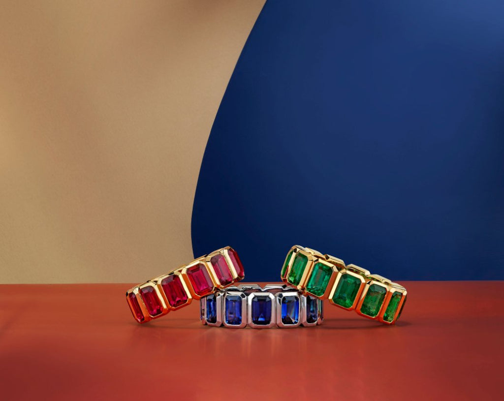 18k Yellow Gold Emerald Cut Ruby Eternity Band - Chapel Hills Jewelry