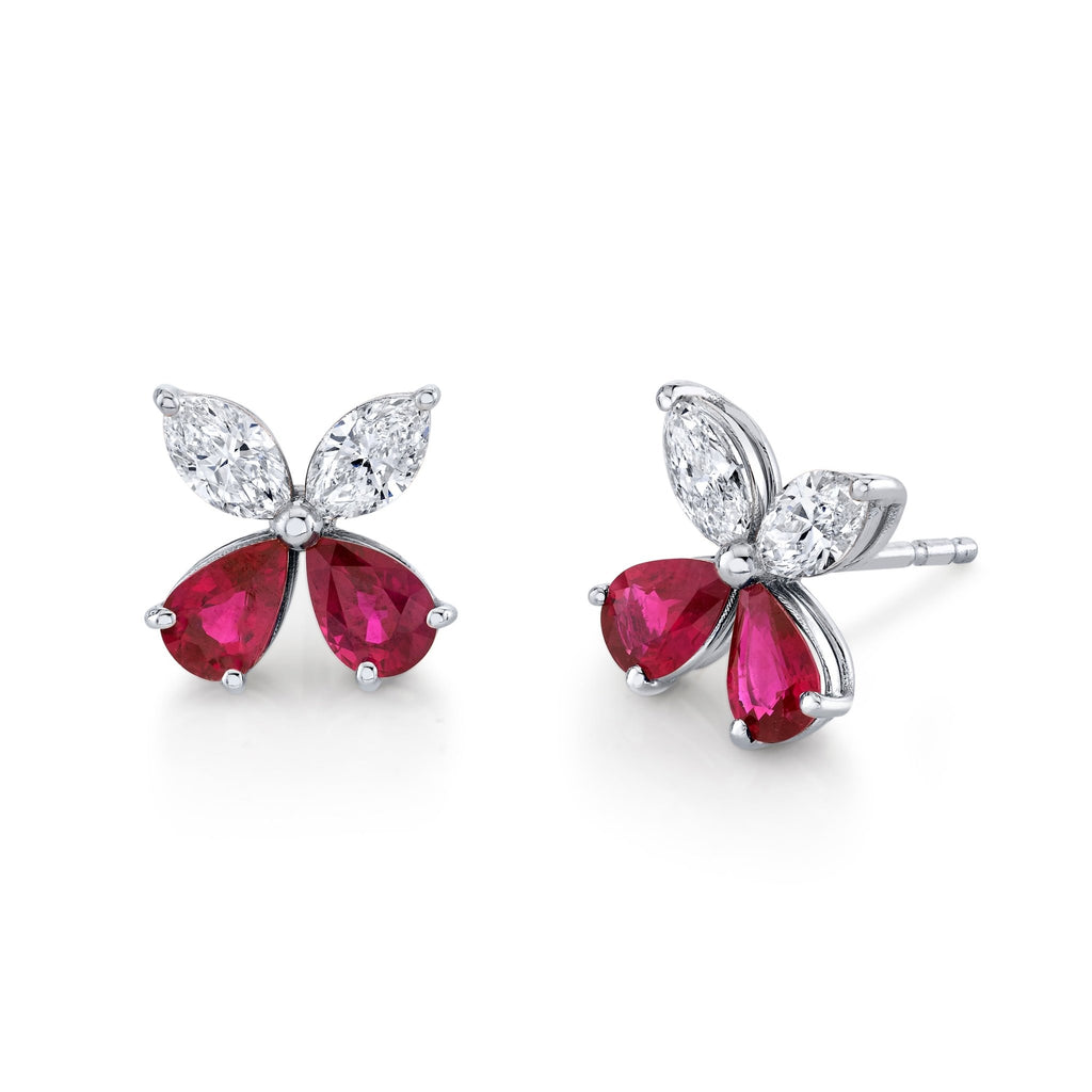 2.52 Carat Diamond and Ruby Floret Studs - Chapel Hills Jewelry