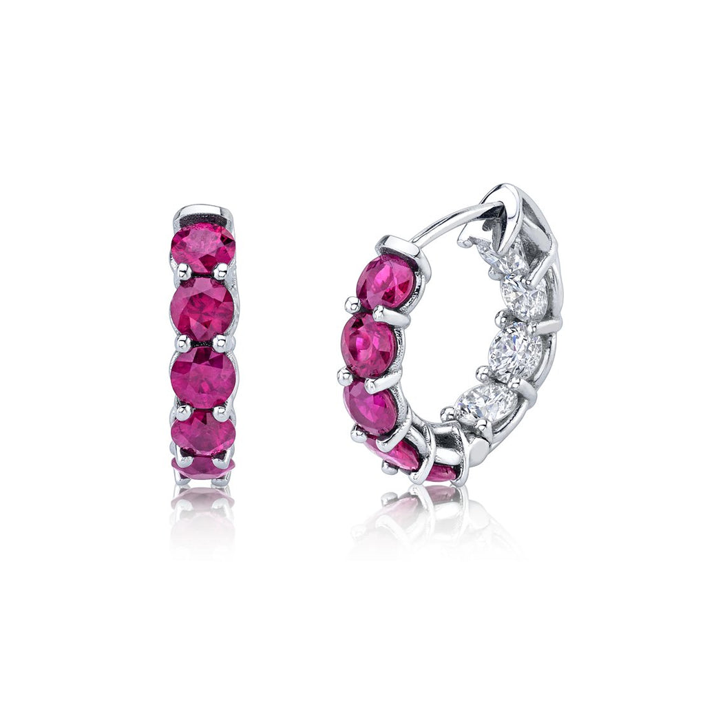 3 Carat Diamond and Ruby Huggies in 18K white gold - Chapel Hills Jewelry