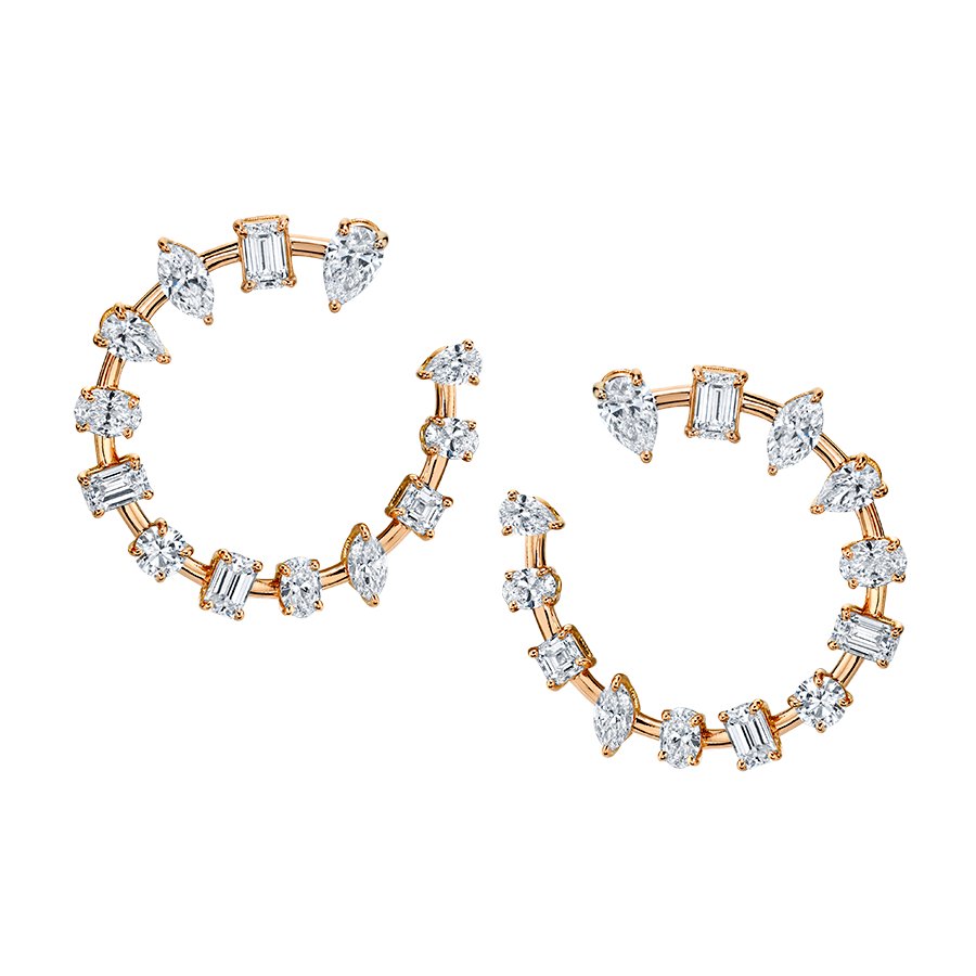 18K Rose Gold Mixed Fancy Diamond Hoop Earrings – 4.13 Carat Total Weight – VS to SI Clarity, G-H Color – Available Exclusively at Chapel Hills Jewelry in Pittsburgh