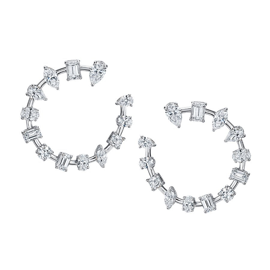 Mixed Fancy Shape Diamond Hoop Earrings in 18K White Gold – 4.13ct Total Weight, G-H Color, VS-SI Clarity – Chapel Hills Jewelry, Pittsburgh