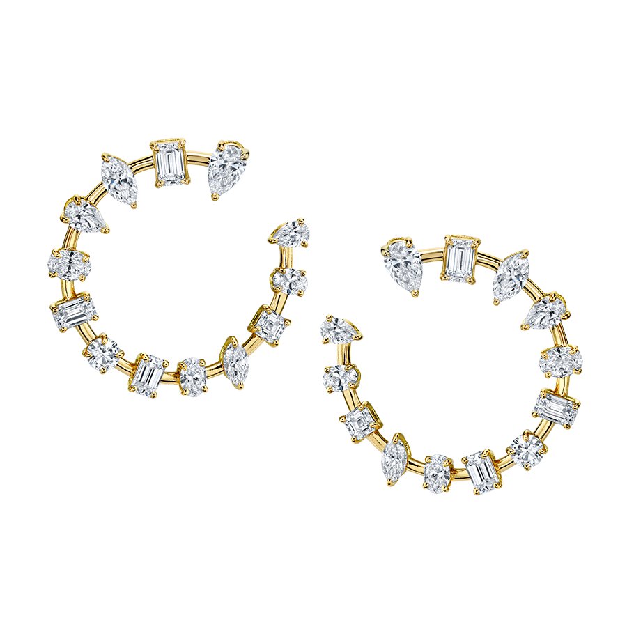 Mixed Fancy Shape Diamond Hoop Earrings in 18K Yellow Gold – 4.13ct Total Diamond Weight, G-H Color, VS-SI Clarity – Elegant Design by Chapel Hills Jewelry, Pittsburgh