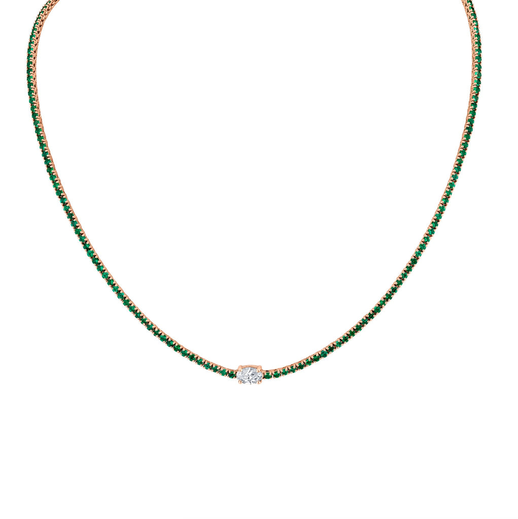 5.49 Carat 18k White Gold Green Emerald Oval Center Stone Necklace - Chapel Hills Jewelry