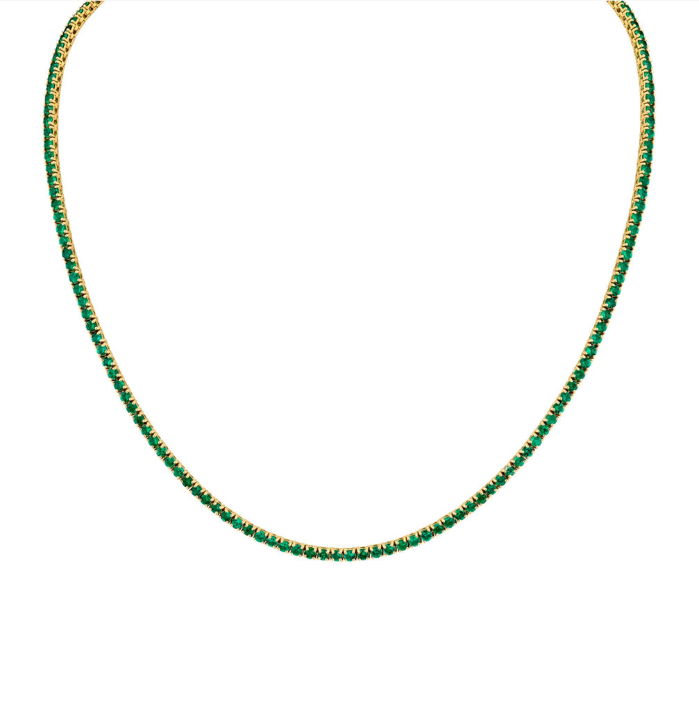 6.27 Carat 18k Yellow Gold Green Emerald Straight Line Necklace - Chapel Hills Jewelry