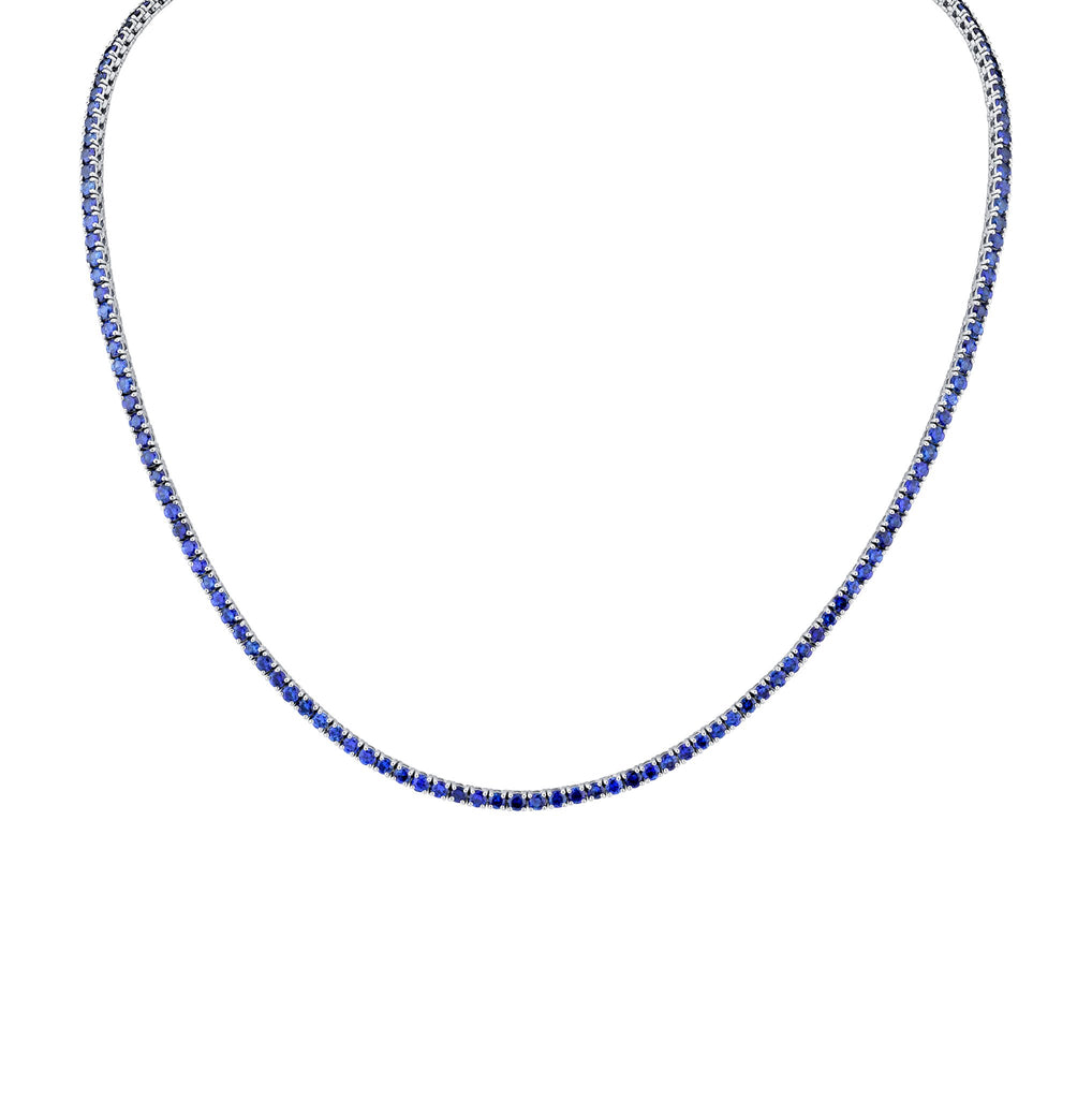 9.06 Carat 18k White Gold Blue Sapphire Straight Line Necklace - Chapel Hills Jewelry