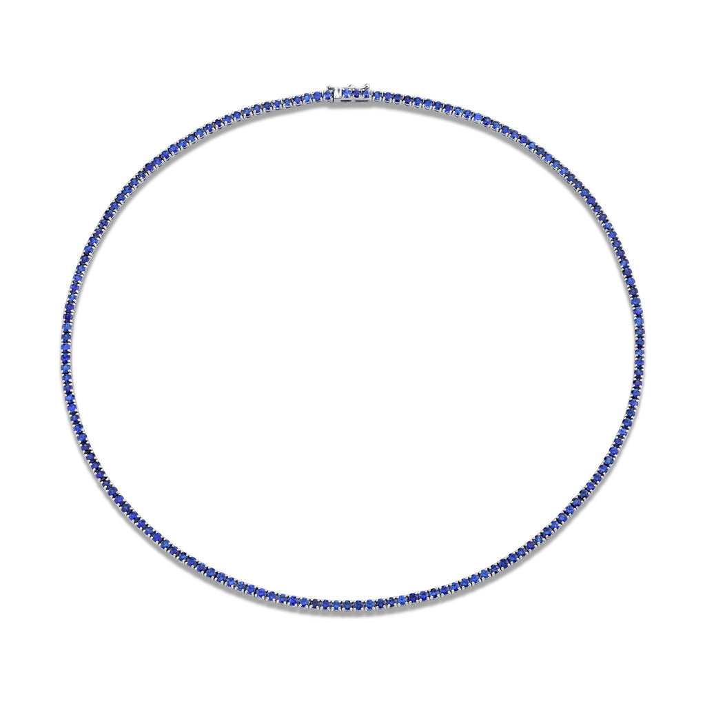 9.06 Carat 18k White Gold Blue Sapphire Straight Line Necklace - Chapel Hills Jewelry
