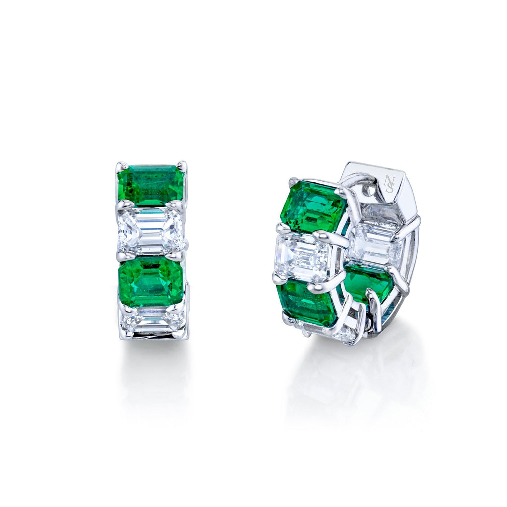 Alternating Diamond & Emerald Huggie Earrings - Chapel Hills Jewelry