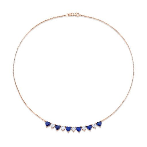 Alternating Heart Shape Diamond & Sapphire Necklace - Chapel Hills Jewelry
