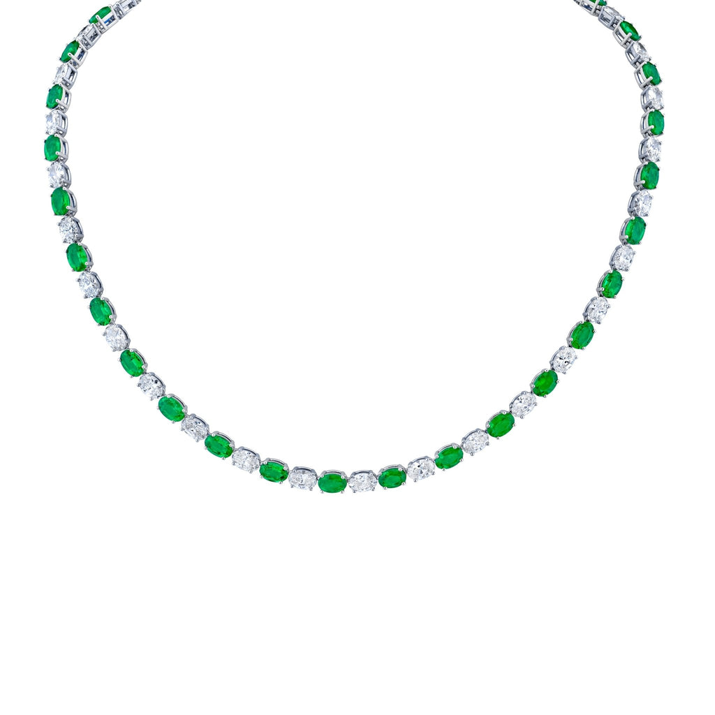 Alternating Oval - cut Diamonds and Green Emeralds Necklace - Chapel Hills Jewelry