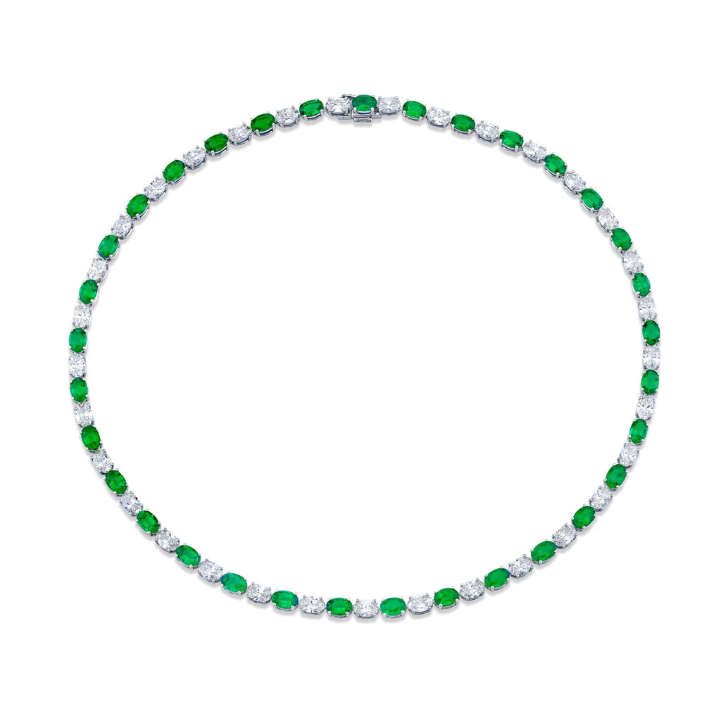 Alternating Oval - cut Diamonds and Green Emeralds Necklace - Chapel Hills Jewelry