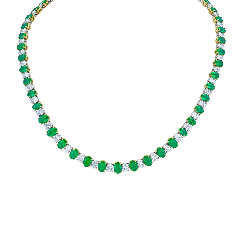 Alternating Oval Diamonds and Green Emeralds Necklace - Chapel Hills Jewelry
