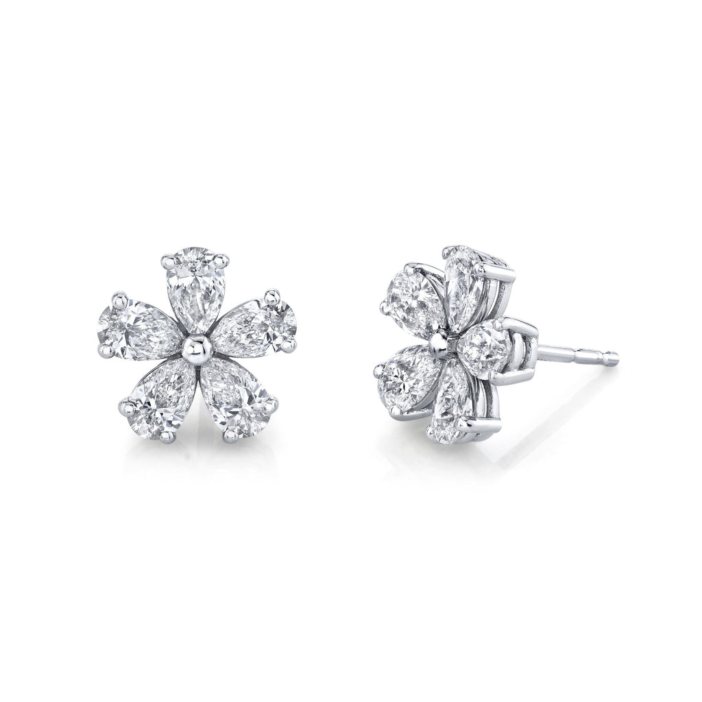 Diamond Floret Earrings in 18k White Gold - Chapel Hills Jewelry