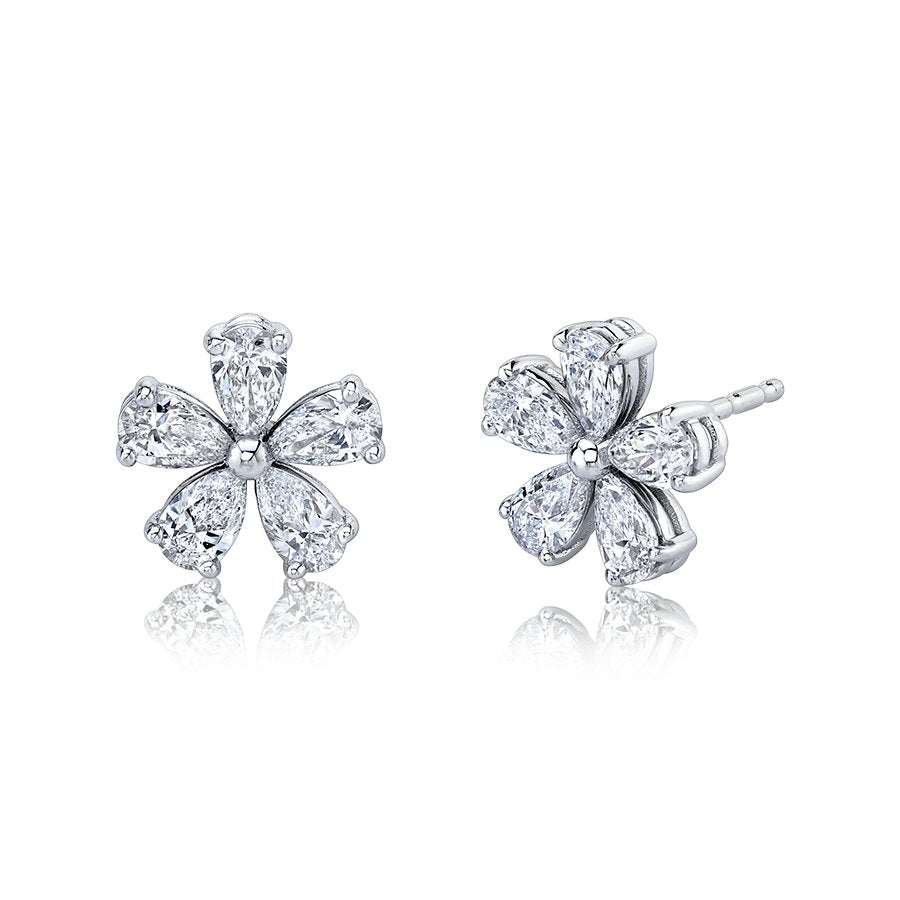 Diamond Floret Earrings in 18k White Gold - Chapel Hills Jewelry