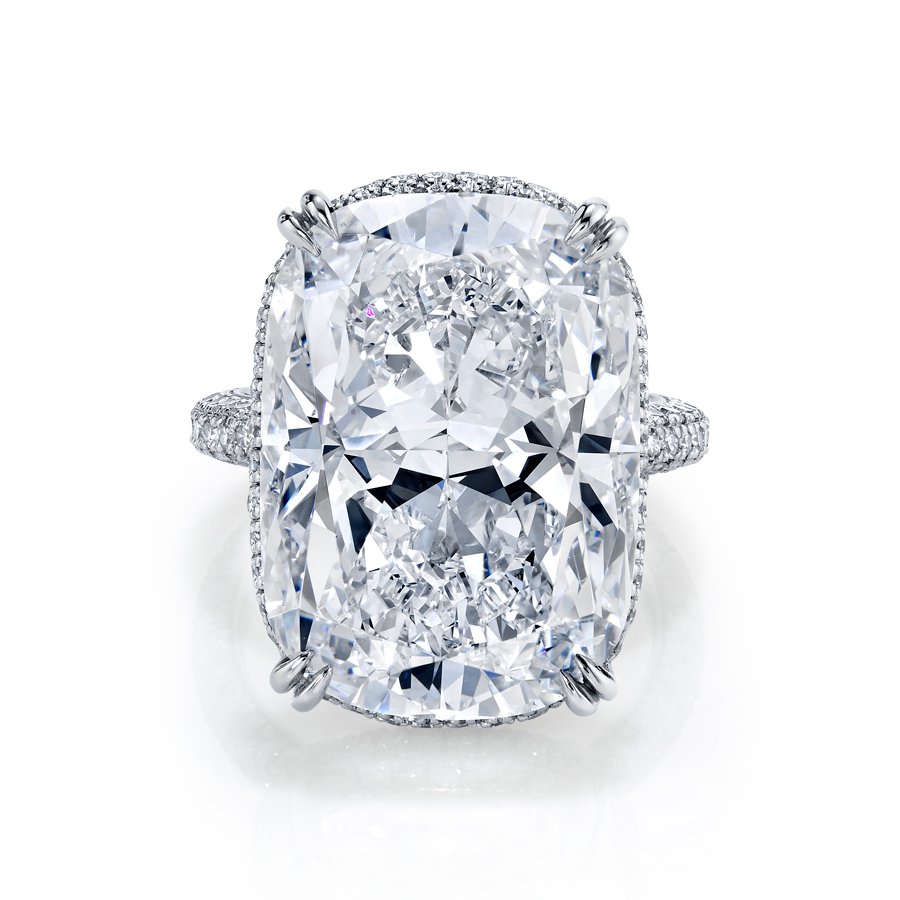 Diamond Ring With Cushion Center and Pave Shank and Hidden Halo - Chapel Hills Jewelry