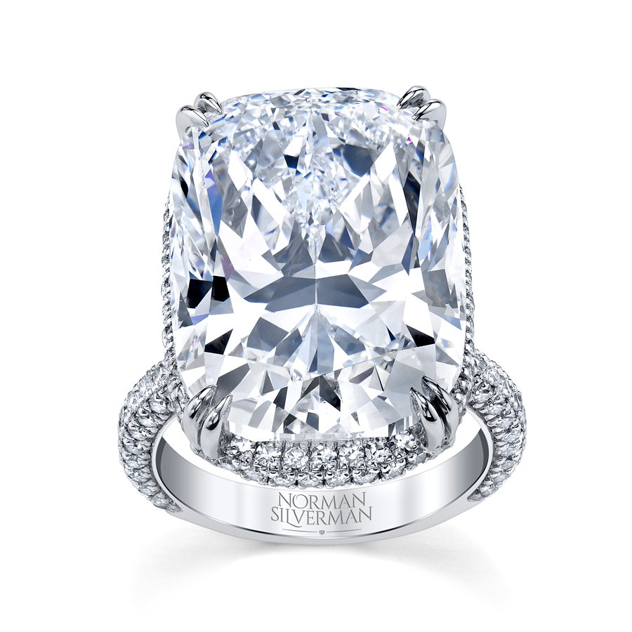 Diamond Ring With Cushion Center and Pave Shank and Hidden Halo - Chapel Hills Jewelry