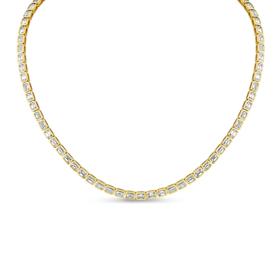 East West Emerald Cut Bezel Set Tennis Necklace