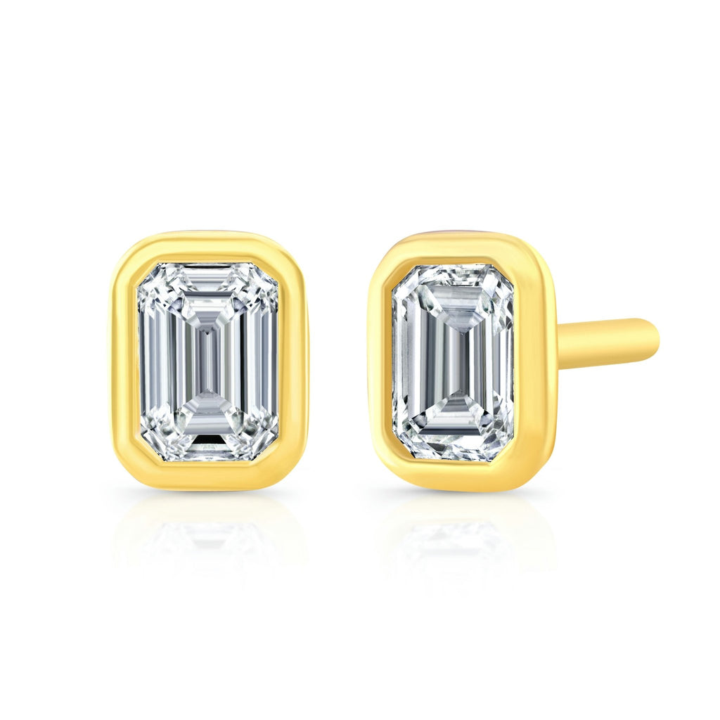 Emerald Cut Diamond Bezel Studs - Chapel Hills Jewelry