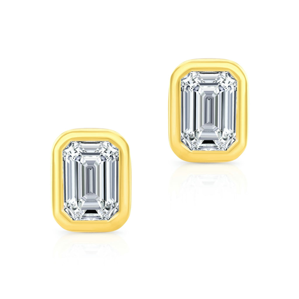 Emerald Cut Diamond Bezel Studs - Chapel Hills Jewelry