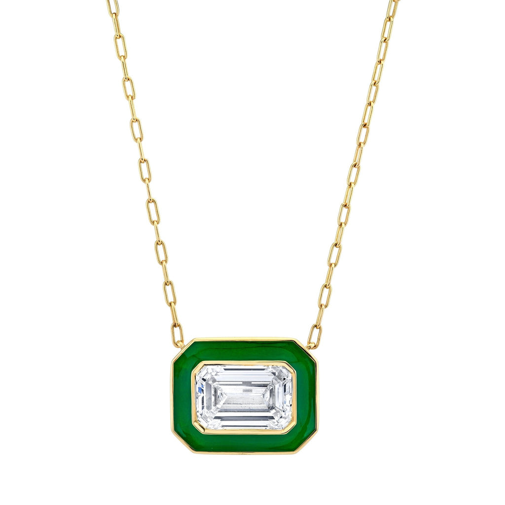 Emerald Cut Diamond with Green Enamel Pendant - Chapel Hills Jewelry