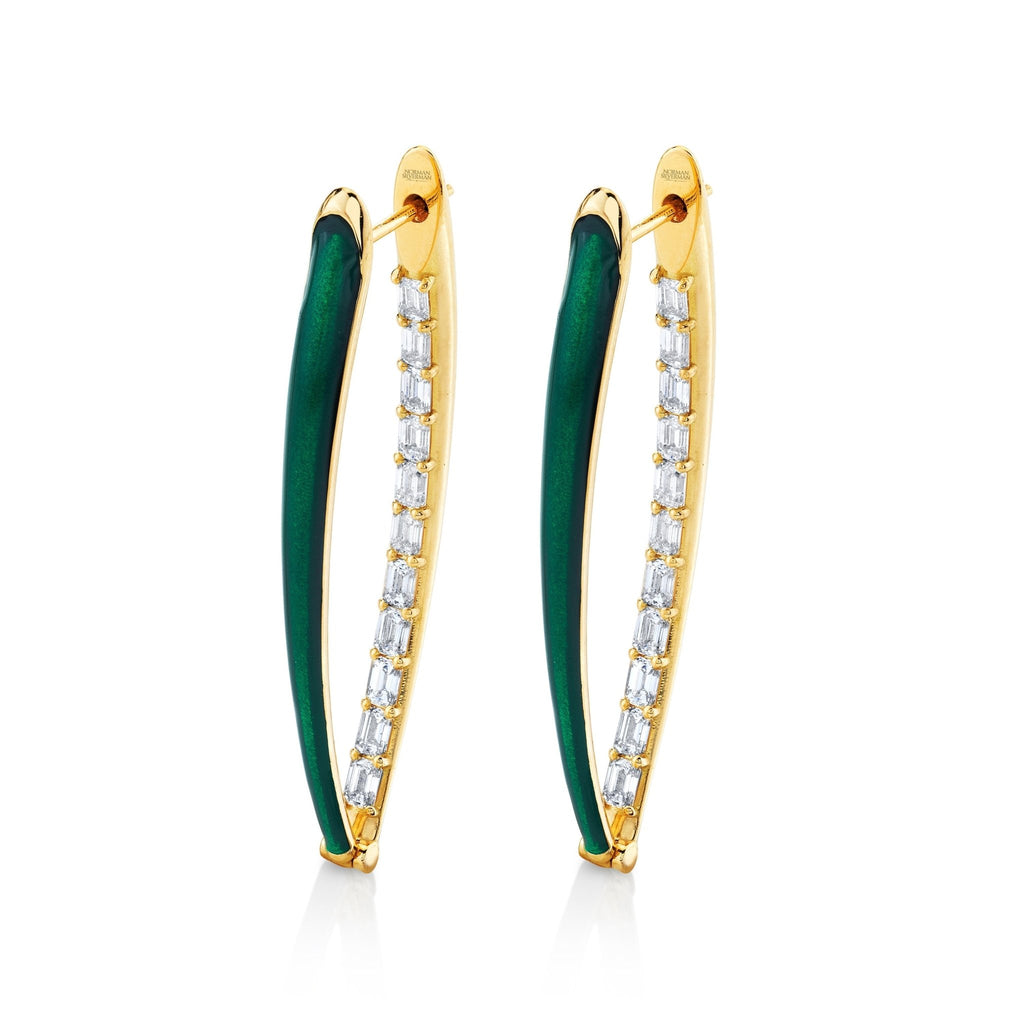 Emerald Cut Diamonds and Green Enamel Earrings - Chapel Hills Jewelry