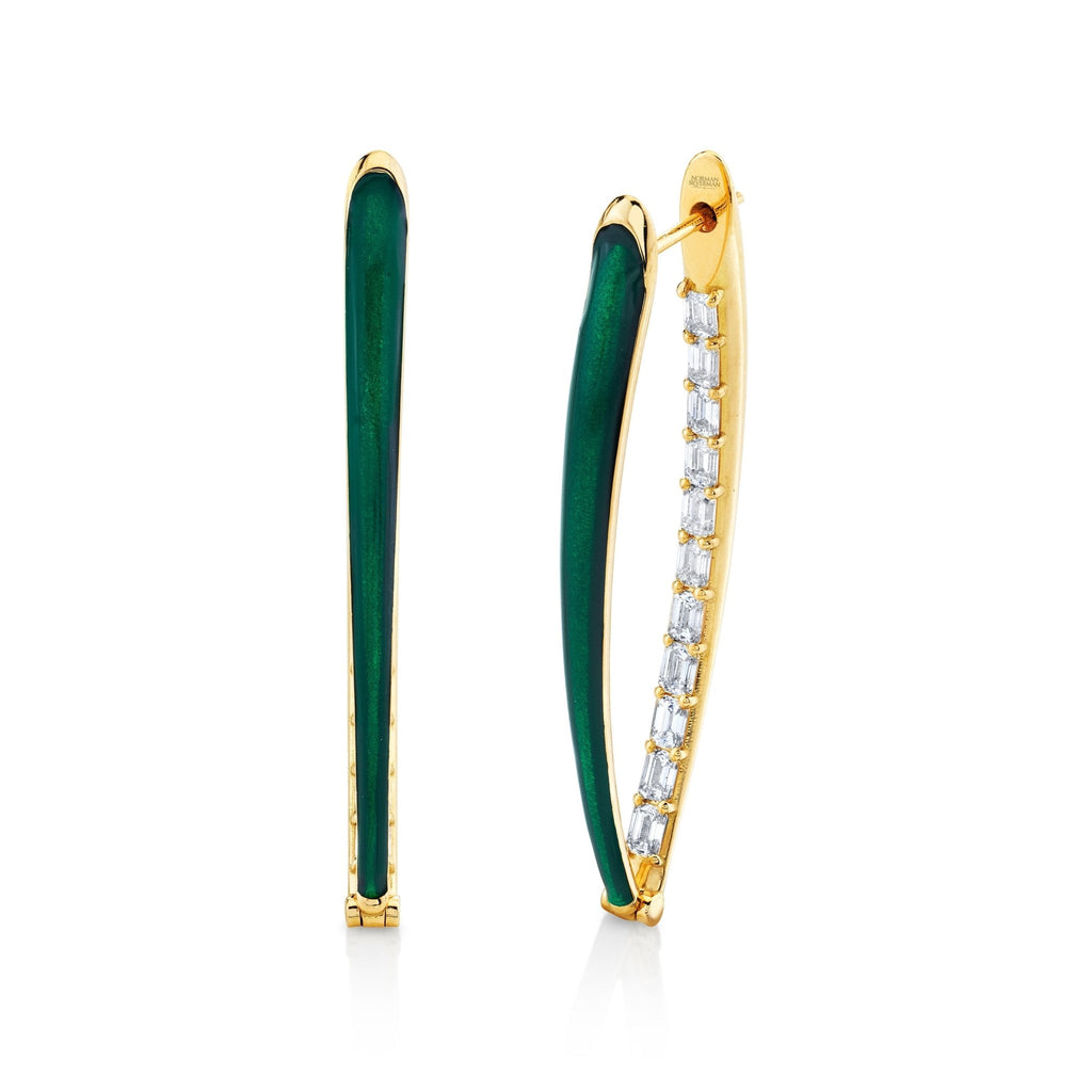 Emerald Cut Diamonds and Green Enamel Earrings - Chapel Hills Jewelry