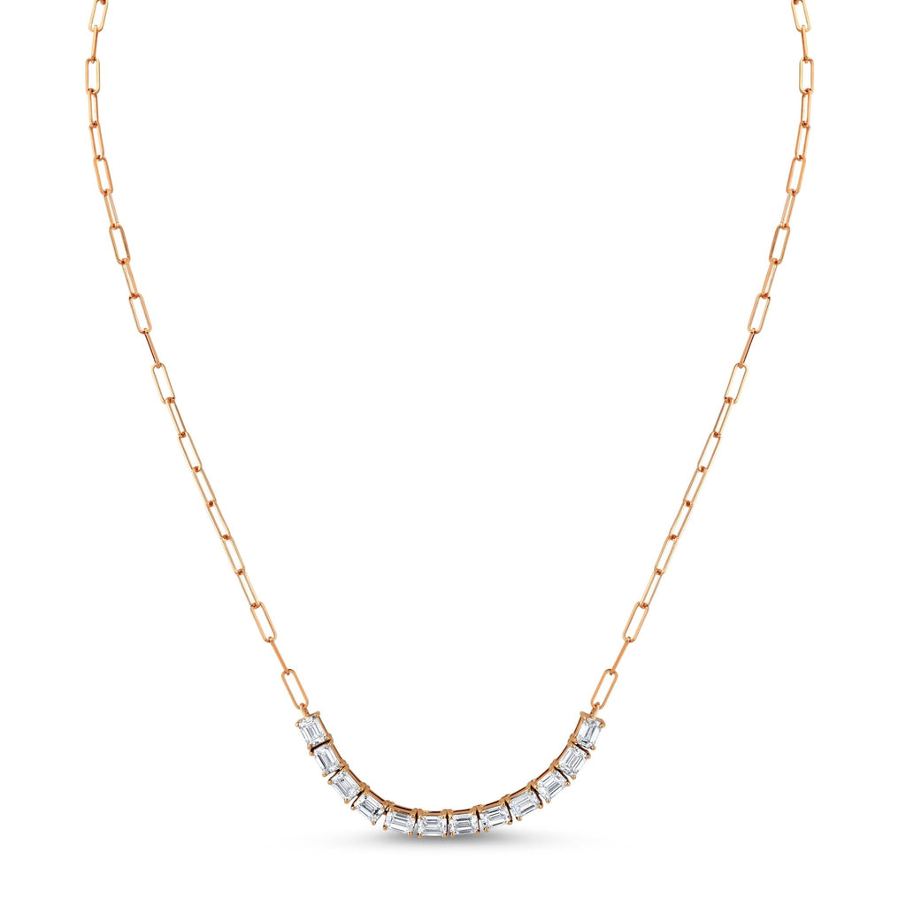 Floating East West Emerald Cut diamond Pendant on Paperclip Chain - Chapel Hills Jewelry