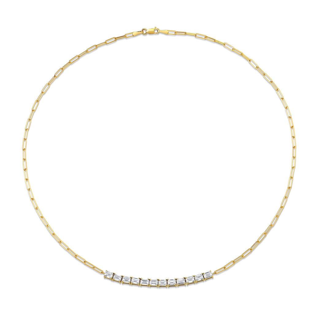 Floating East West Emerald Cut diamond Pendant on Paperclip Chain - Chapel Hills Jewelry