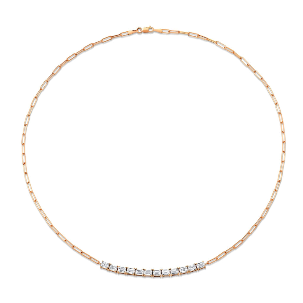 Floating East West Emerald Cut diamond Pendant on Paperclip Chain - Chapel Hills Jewelry
