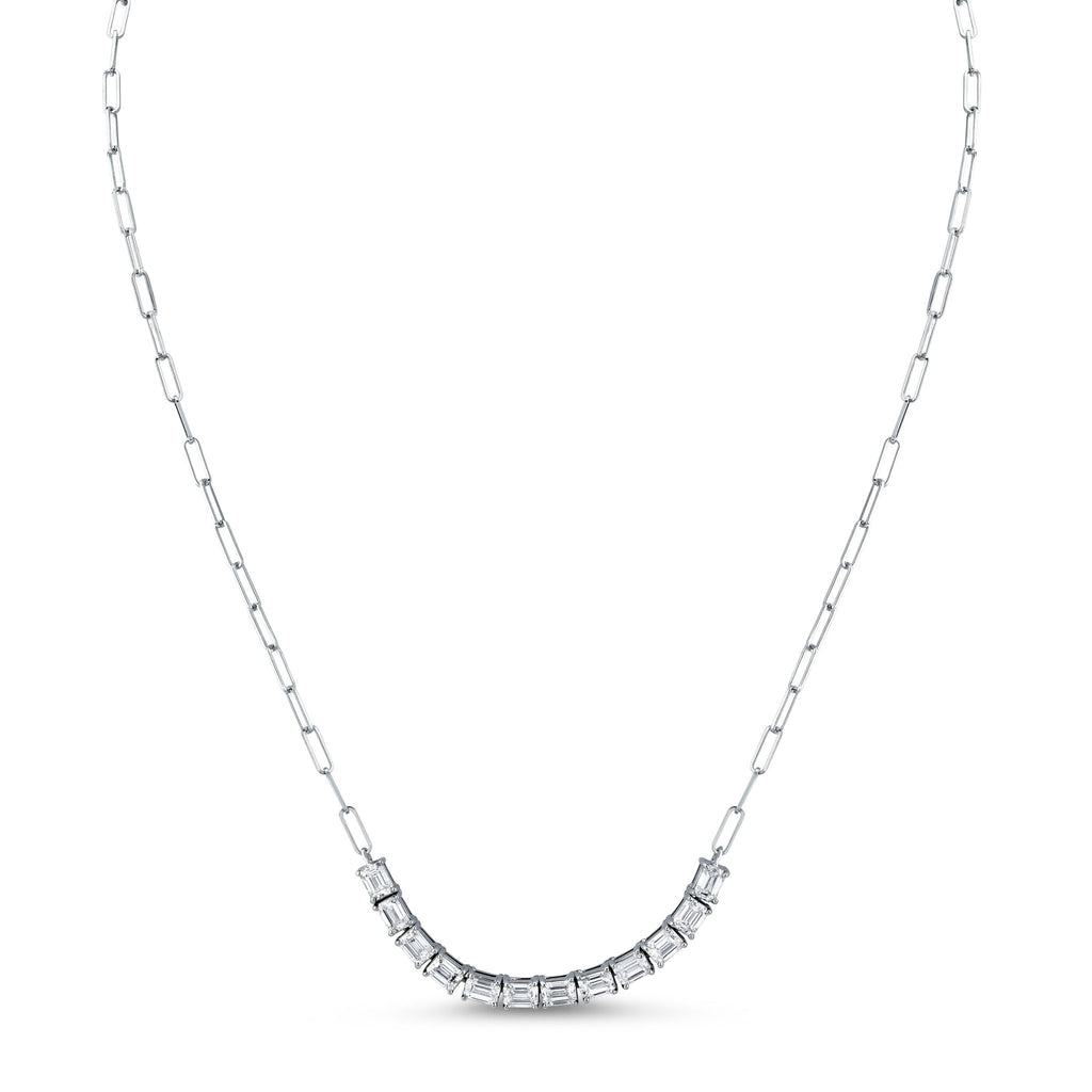 Floating East West Emerald Cut diamond Pendant on Paperclip Chain - Chapel Hills Jewelry