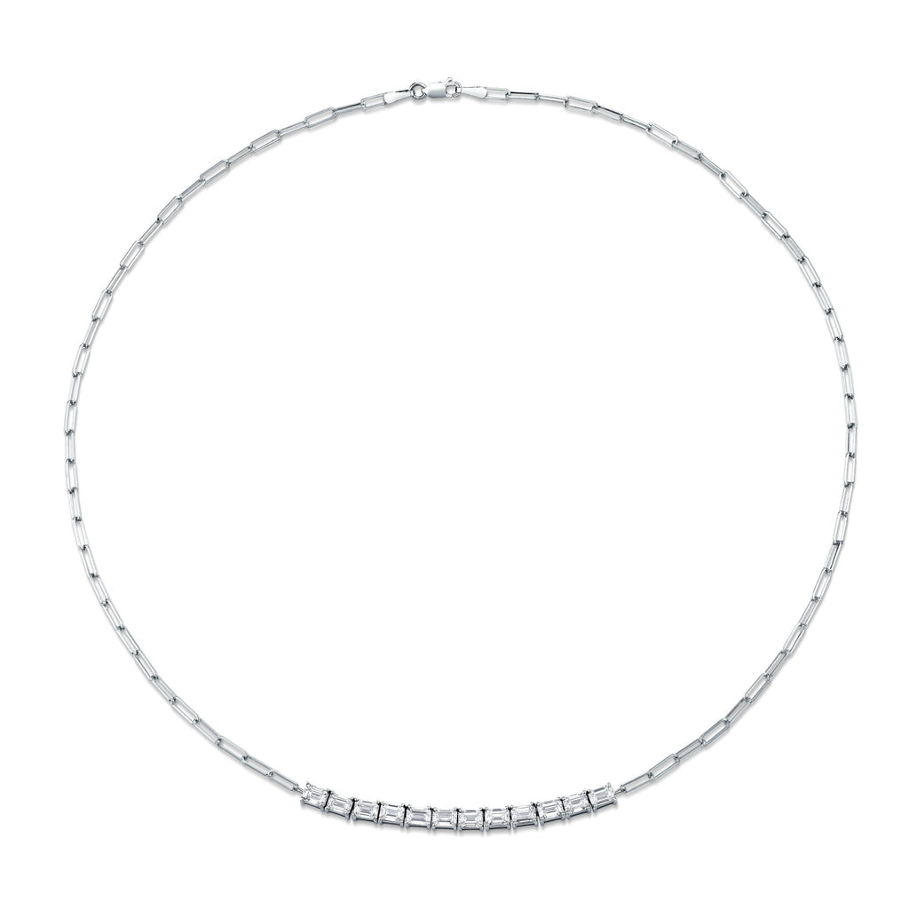 Floating East West Emerald Cut diamond Pendant on Paperclip Chain - Chapel Hills Jewelry