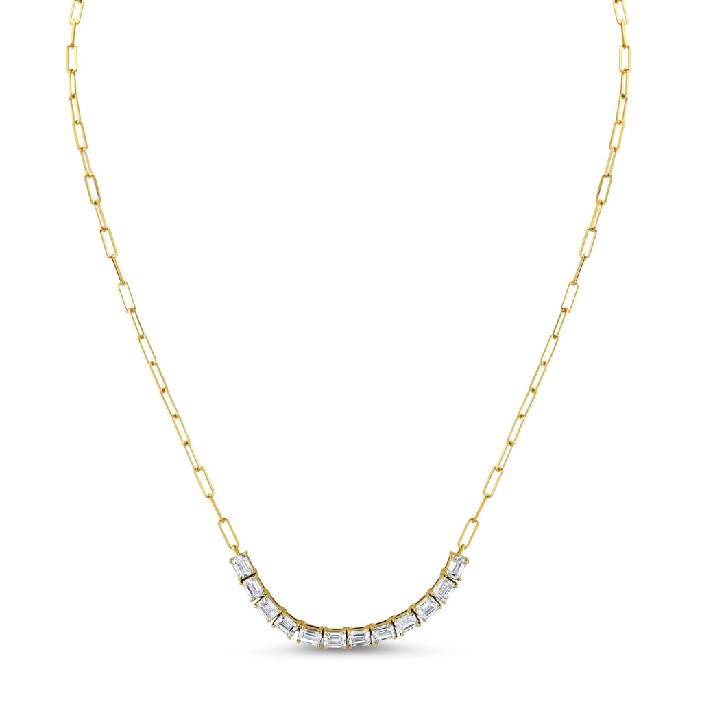 Floating East West Emerald Cut diamond Pendant on Paperclip Chain - Chapel Hills Jewelry