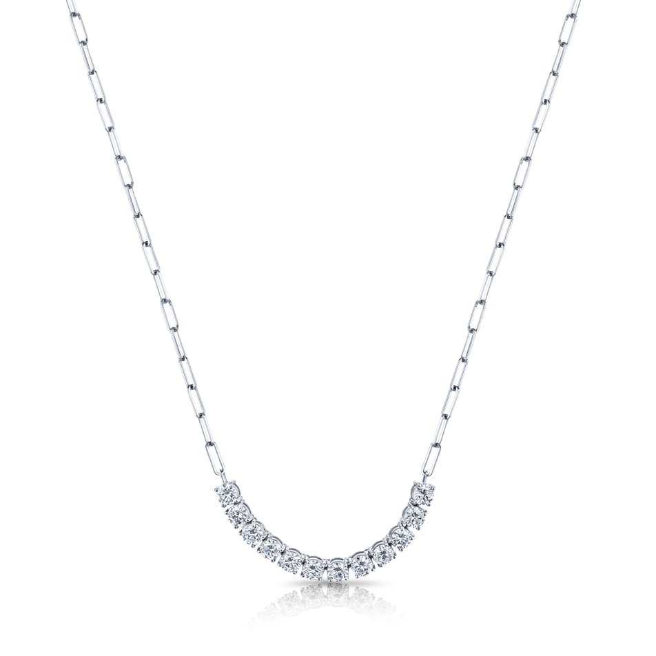 Floating Round Brilliant Diamond Pendant on Paperclip Chain - Chapel Hills Jewelry