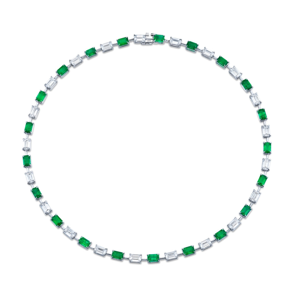 Green Emeralds and Emerald - cut Diamond Necklace - Chapel Hills Jewelry