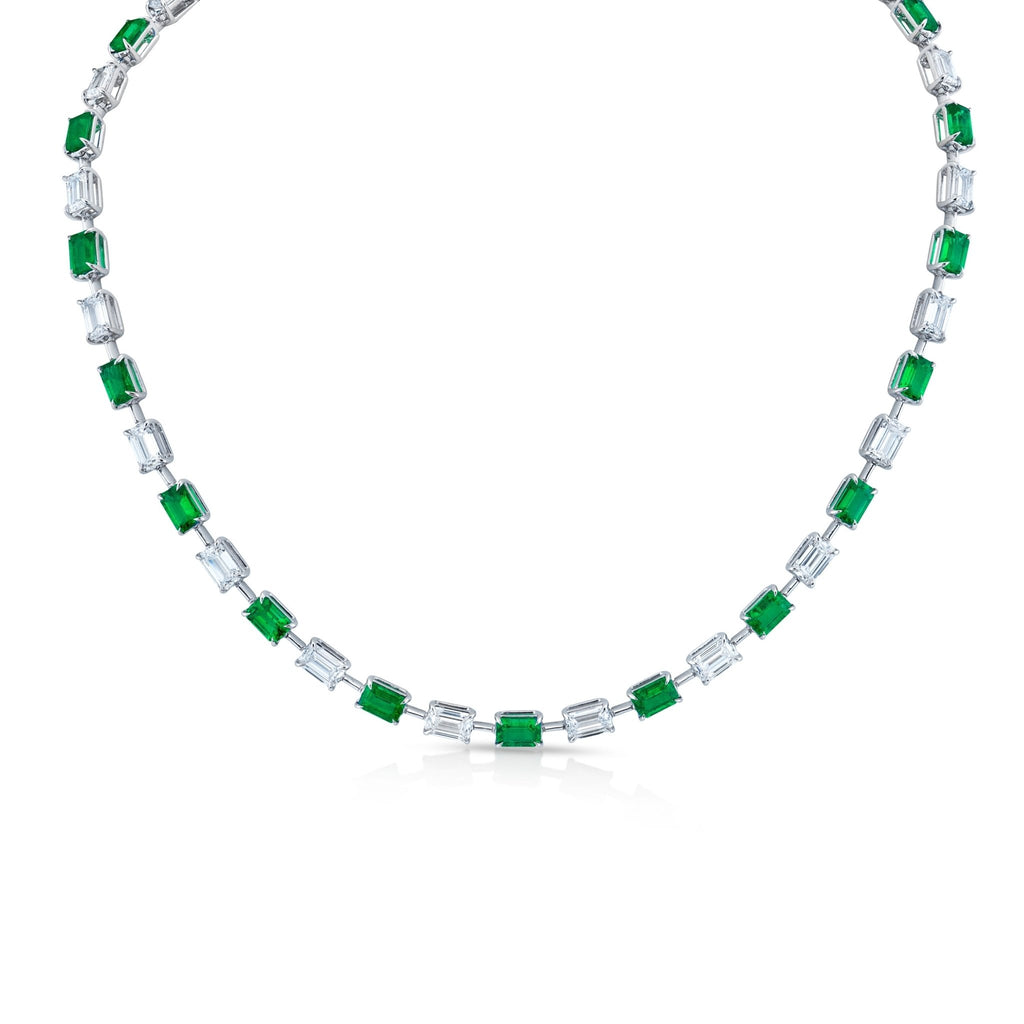 Green Emeralds and Emerald - cut Diamond Necklace - Chapel Hills Jewelry