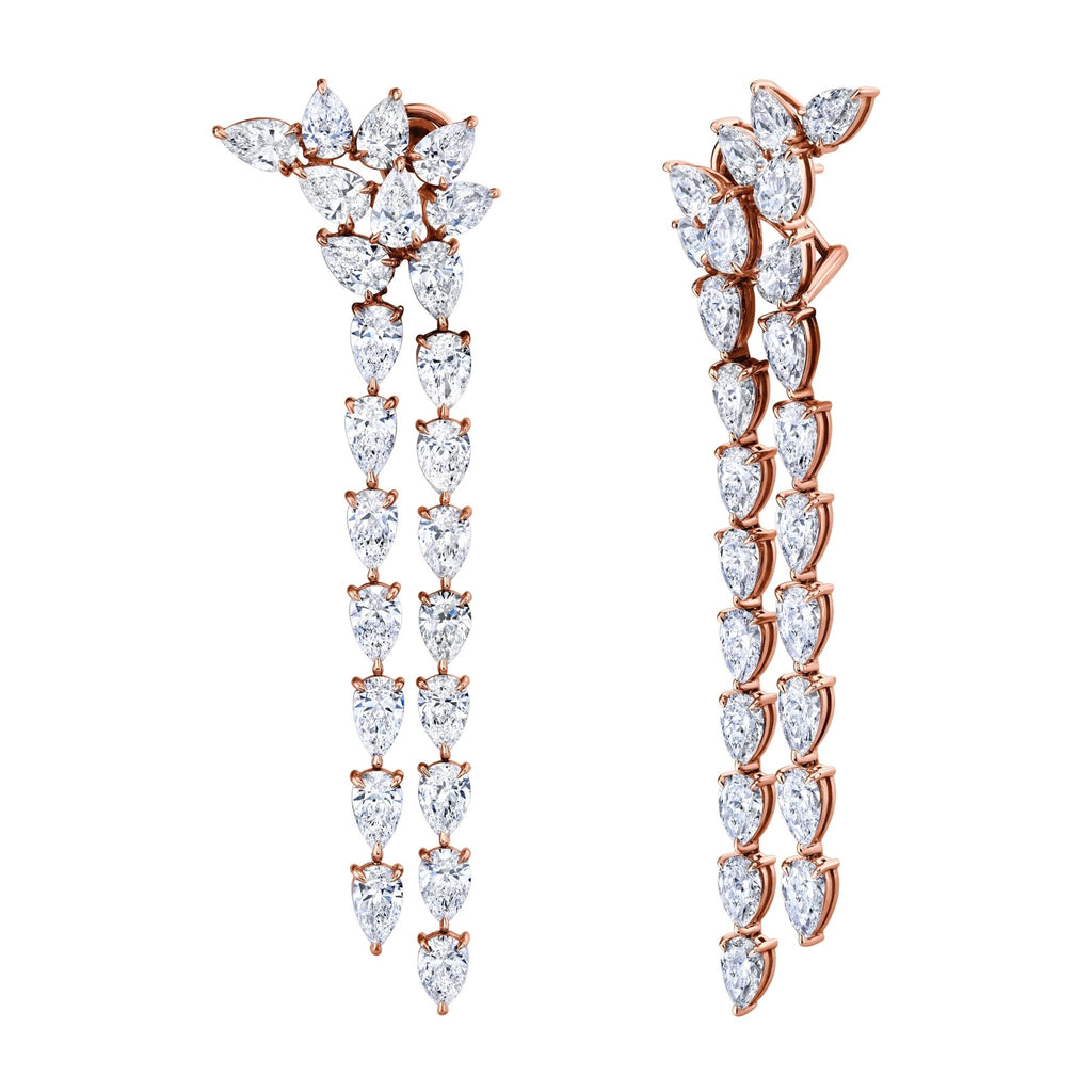 Long Drop Earrings with Pear Shape Diamonds - Chapel Hills Jewelry