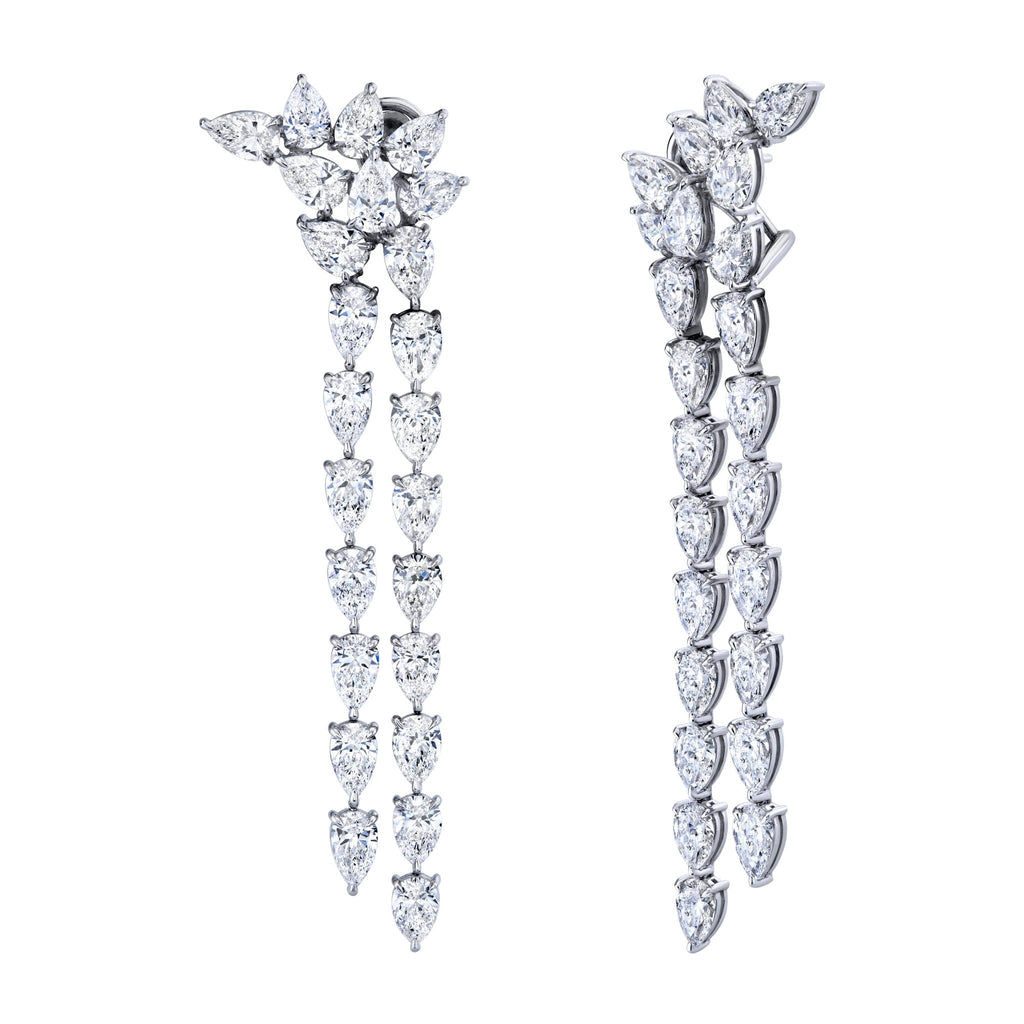 Long Drop Earrings with Pear Shape Diamonds - Chapel Hills Jewelry