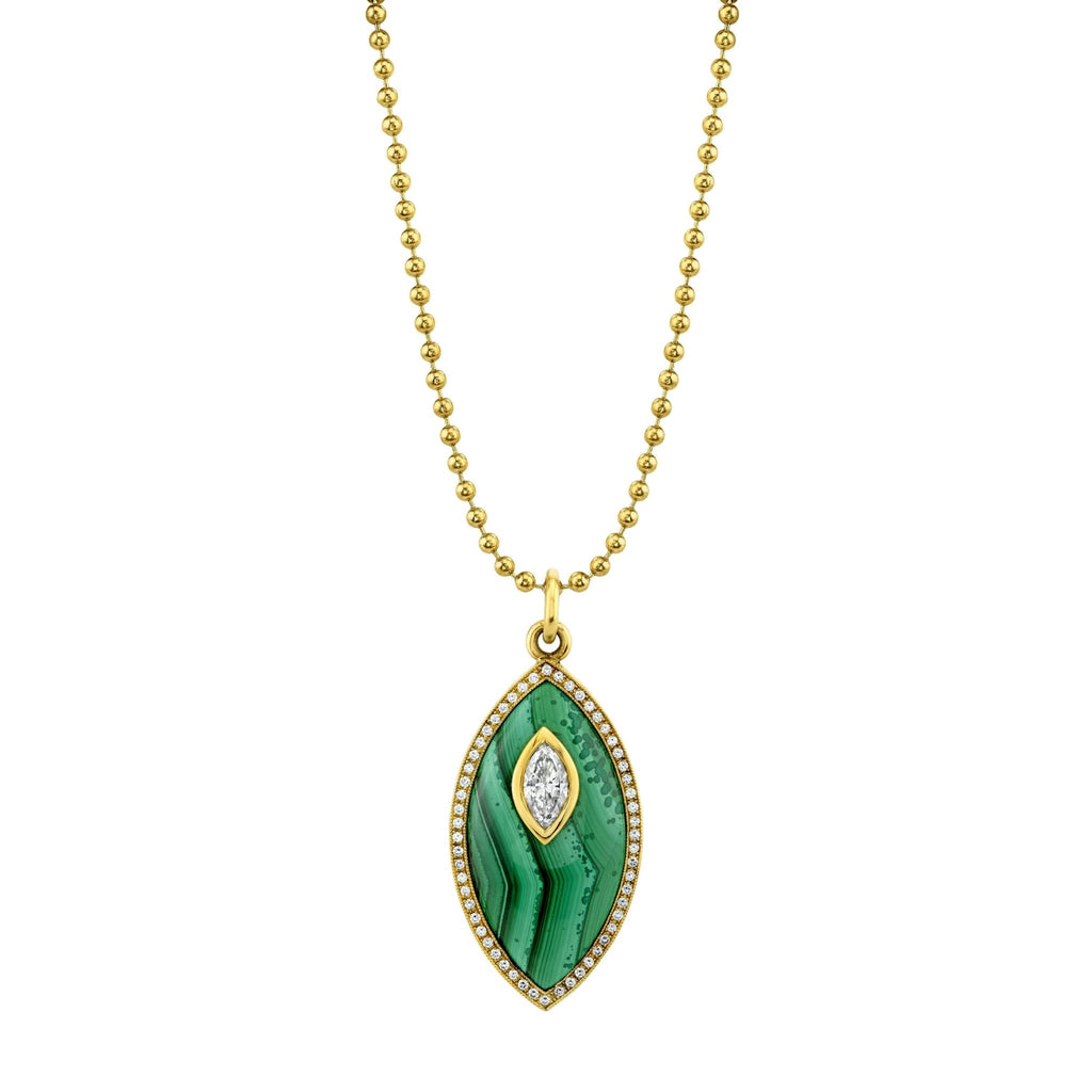 Marquise Diamond Green Enamel Pendant - Chapel Hills Jewelry